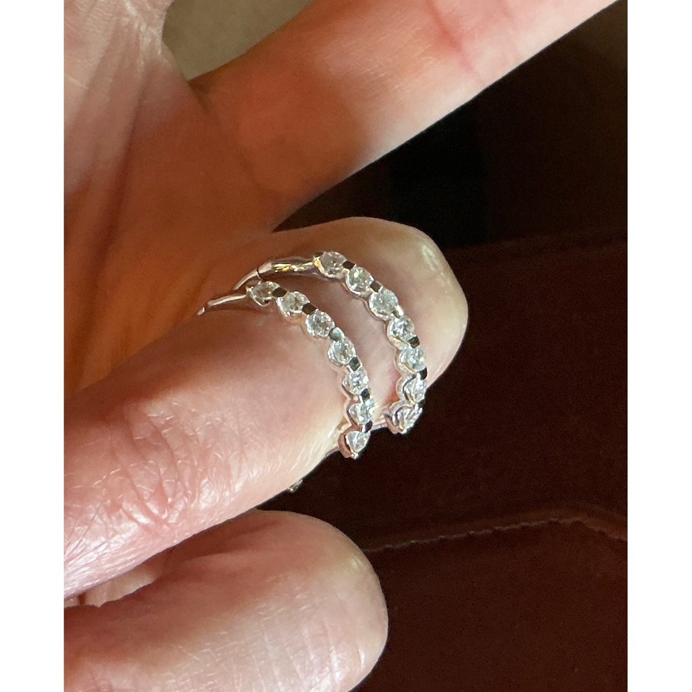 Diamond Sterling Silver Hoop Earrings, tension set, 1.10 carats - Picture 13 of 14